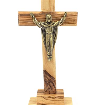 Crucifix de Résurrection sur socle avec Corpus en Étain Plaqué Bronze