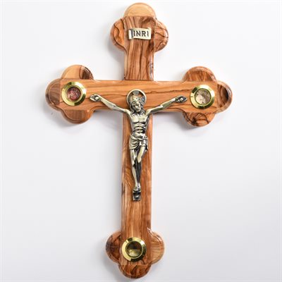 Oriental Crucifix with Bronze Pewter Corpus, Incense,Stone and Dried Olive Leaves