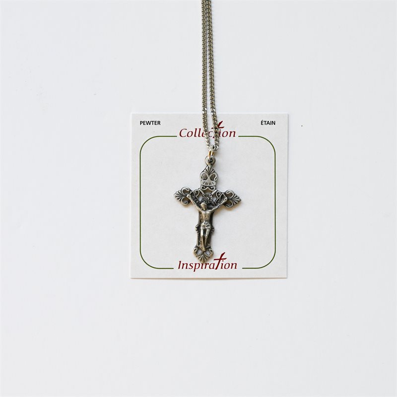 Pendant Pewter Crucifix Gold Chain