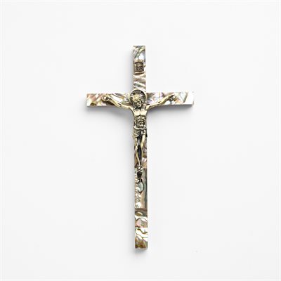 Green Mother of Pearl Crucifix and Olive Wood 6"