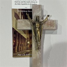 Stone Cross / Pewter Risen Christ 6"