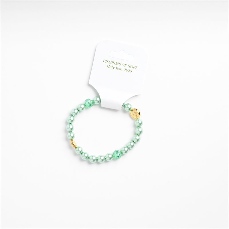 Green stretch bracelet with gold medal