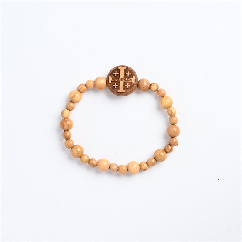 Olive wood bracelet with Jerusalem cross