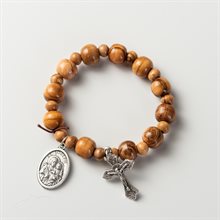 Bracelet en bois d'olivier avec médaille et croix