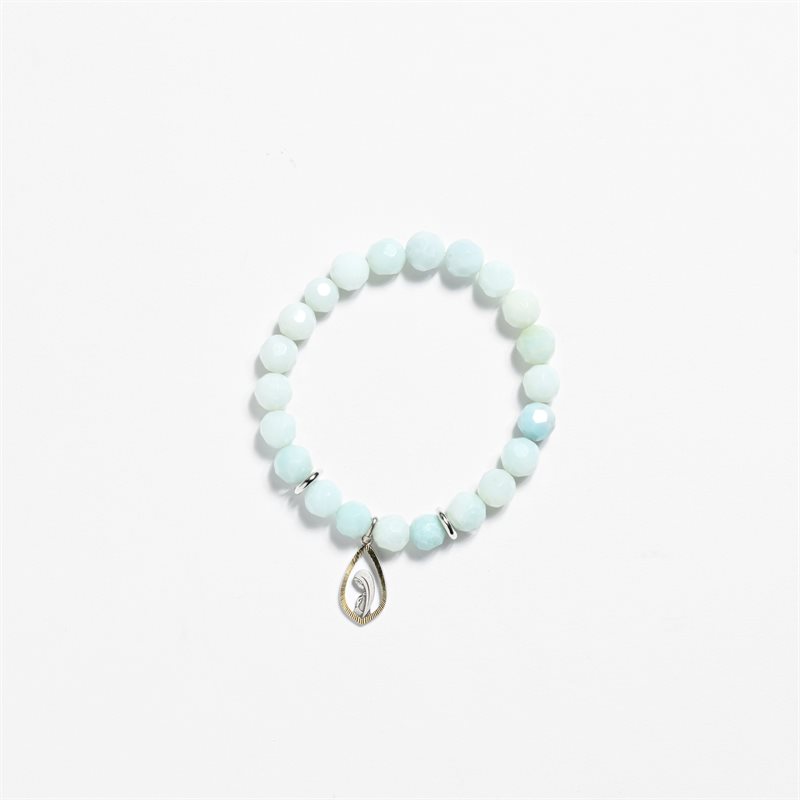 Bracelet en perles de pierre couleur menthe, brume et mousse