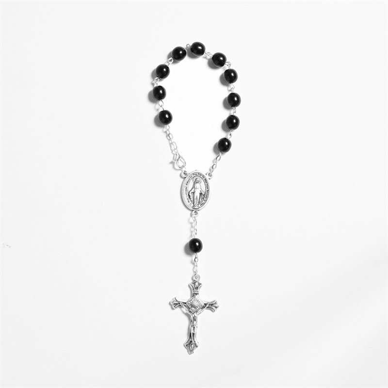 Car decade black rosary with miraculous medal