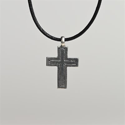 Cross Pewter Pendant on Cord 1"