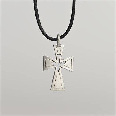 Cross and Dove Pewter Pendant on Cord 1 1 / 4"
