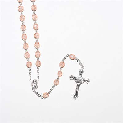 Rosary pink crackled glass