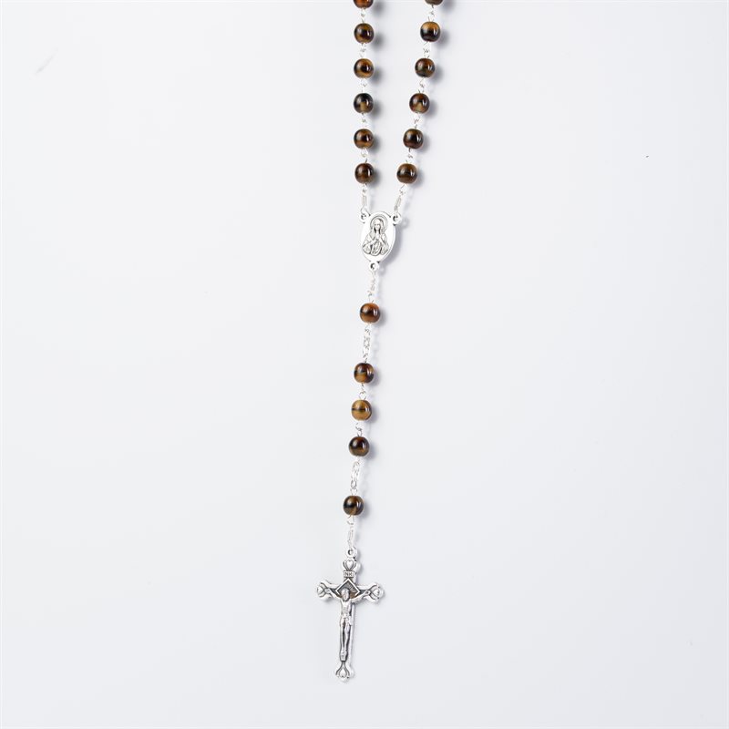 Fire Polish Beads Holy Land Rosary Brown