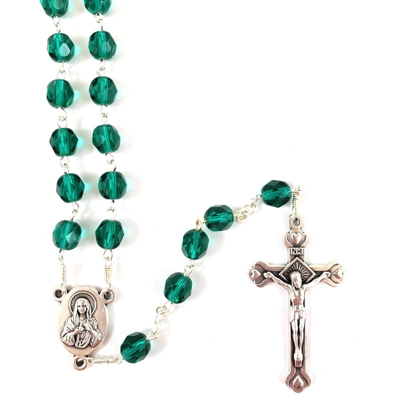 Fire Polish Beads Holy Land Rosary Green