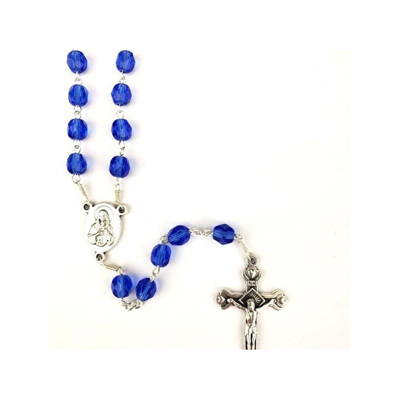 Fire Polish Beads Holy Land Rosary Sapphire