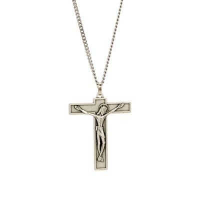 Crucifix avec chaîne 18" Plaqué argent fabriqué en France