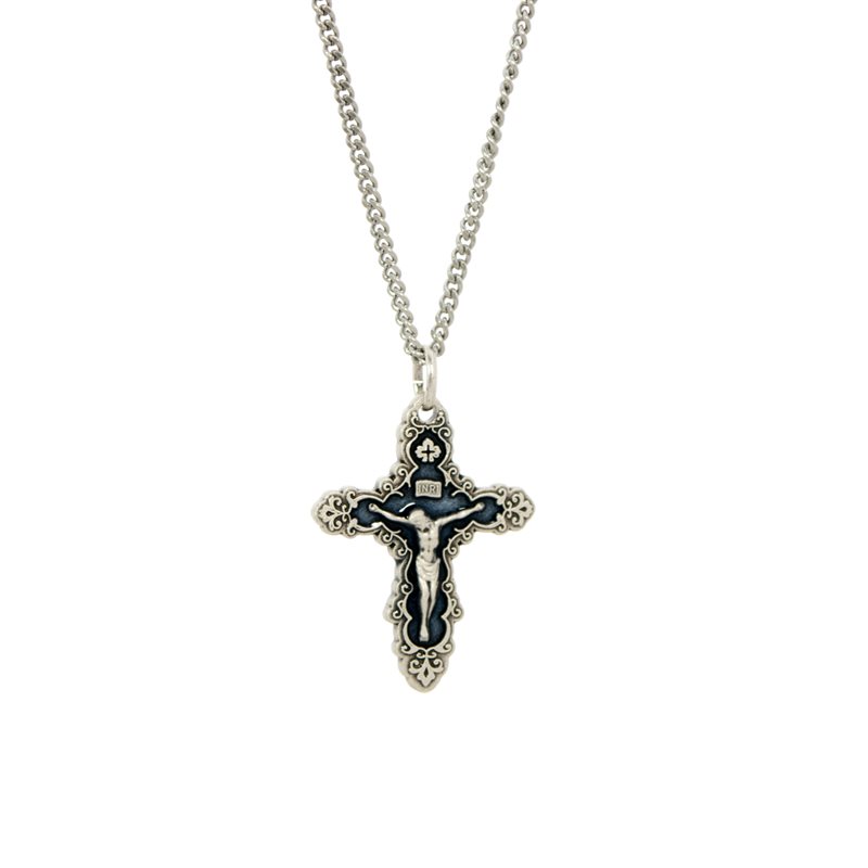 Crucifix Pendant with 18" Chain & velvet Box Silver Plated Made in France