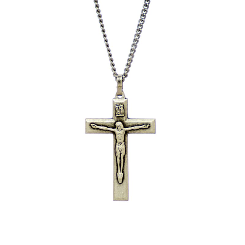 Crucifix avec chaîne 18" Plaqué argent fabriqué en France