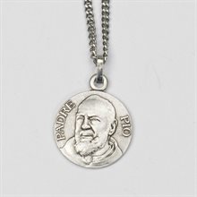 Padre Pio Medal with 18" Chain & velvet Box Silver Plated Made in France