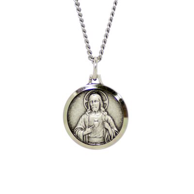 Médaille Sacré-Cœur de Jésus avec chaîne 18" Plaqué Argent fabriqué en France