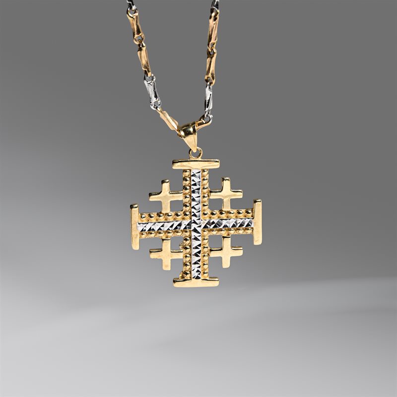 2 Tone Gold Jerusalem Cross, 2.5cm 4.9g, 14KT