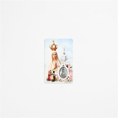 Prayer Card with Medal Our Lady of Fatima in French