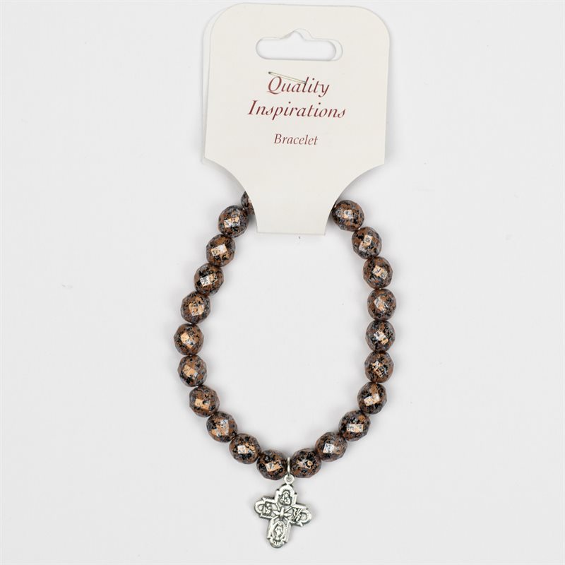 Rosary Bracelet Gold / Black with Cross