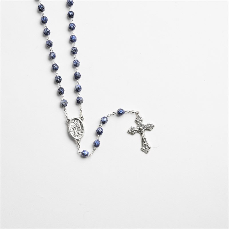 Rosary FP 7 mm blue / blk with Lourdes Relic Center
