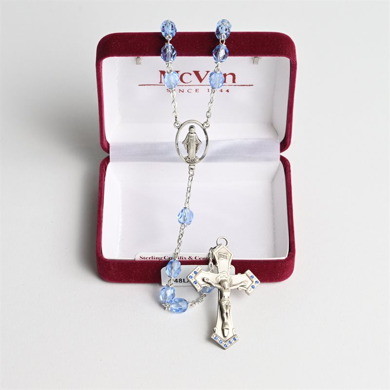 Blue Crystal Rosary on Sterling