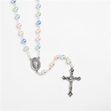 Multicolored pearl rosary on silver chain