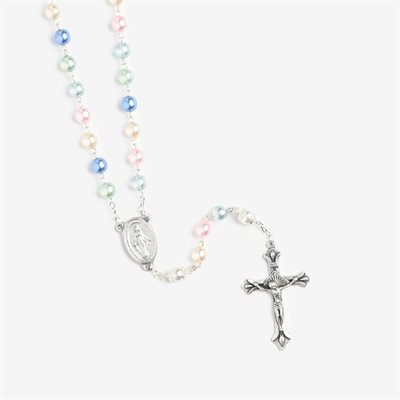 Multicolored pearl rosary on silver chain