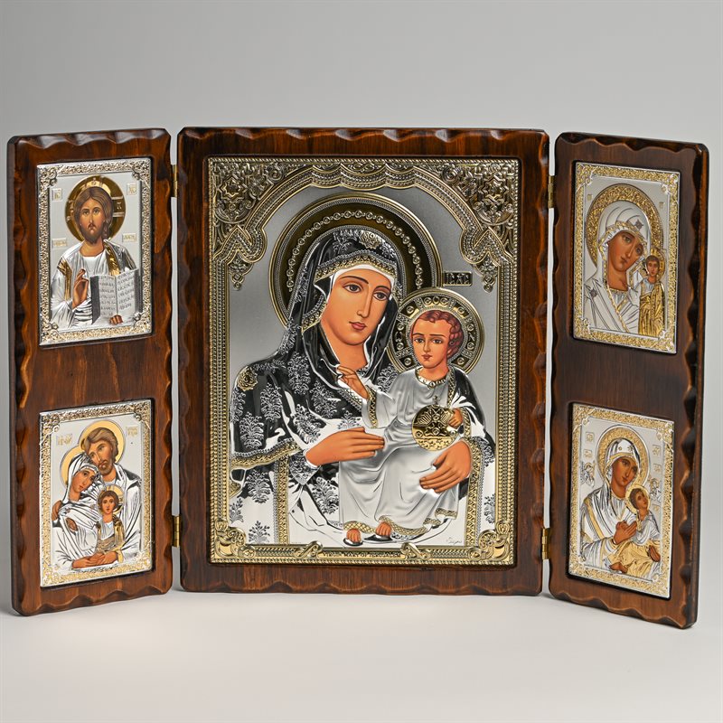 Triptych Mary Silver & Gold 46x30cm