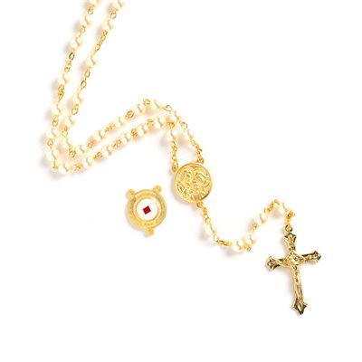 Rosary Cream Nativity Relic Gold