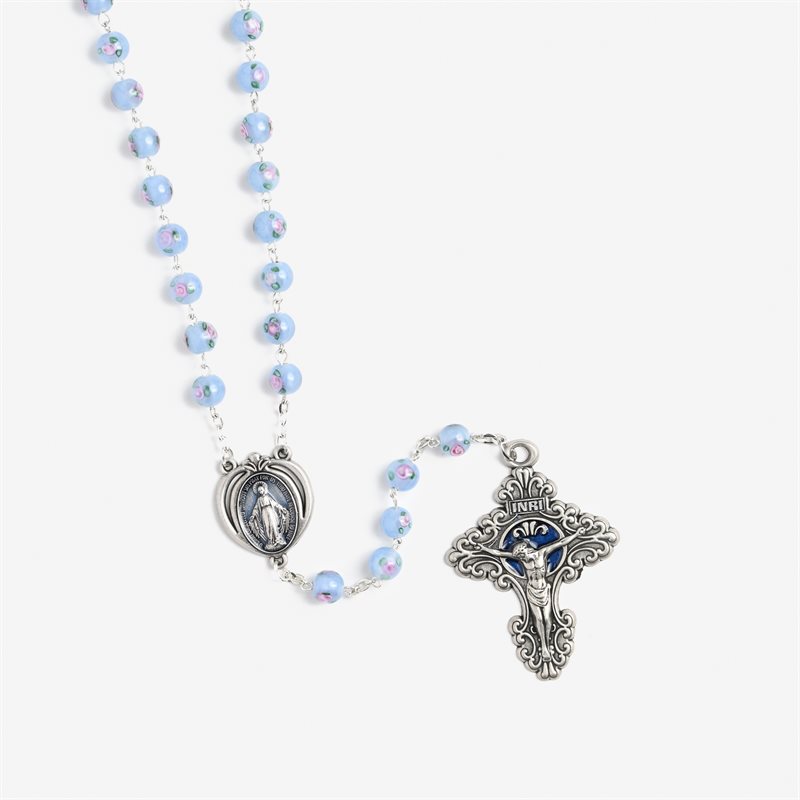 Bleu lamp bead rosary with enamel crucifix