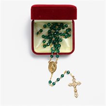 Emerald Crystal rosary on gold tone