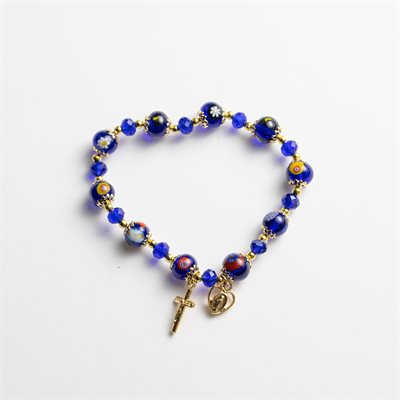 Bracelet murano bleu / doré élastique