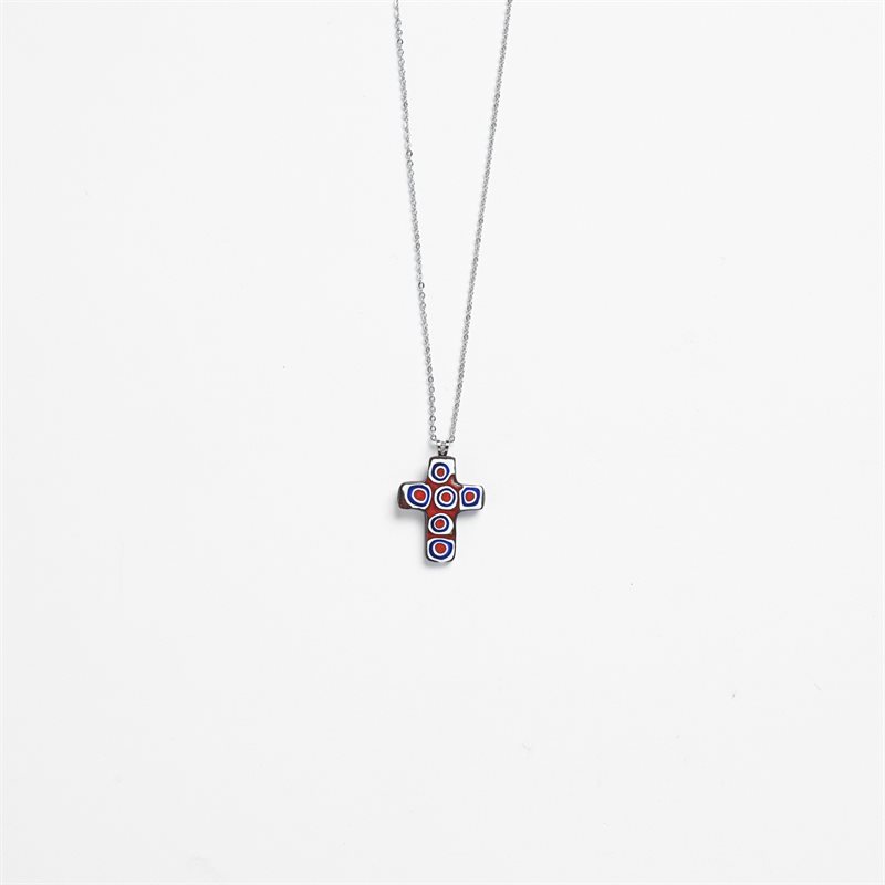 Red Murano Cross Pendant with 18" Chain1" pendentif Croix de Murano avec chaîne de 18"